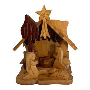 Olive Wood Nativity Scene Israel Bethlehem 5”X5” Handmade Folk Art